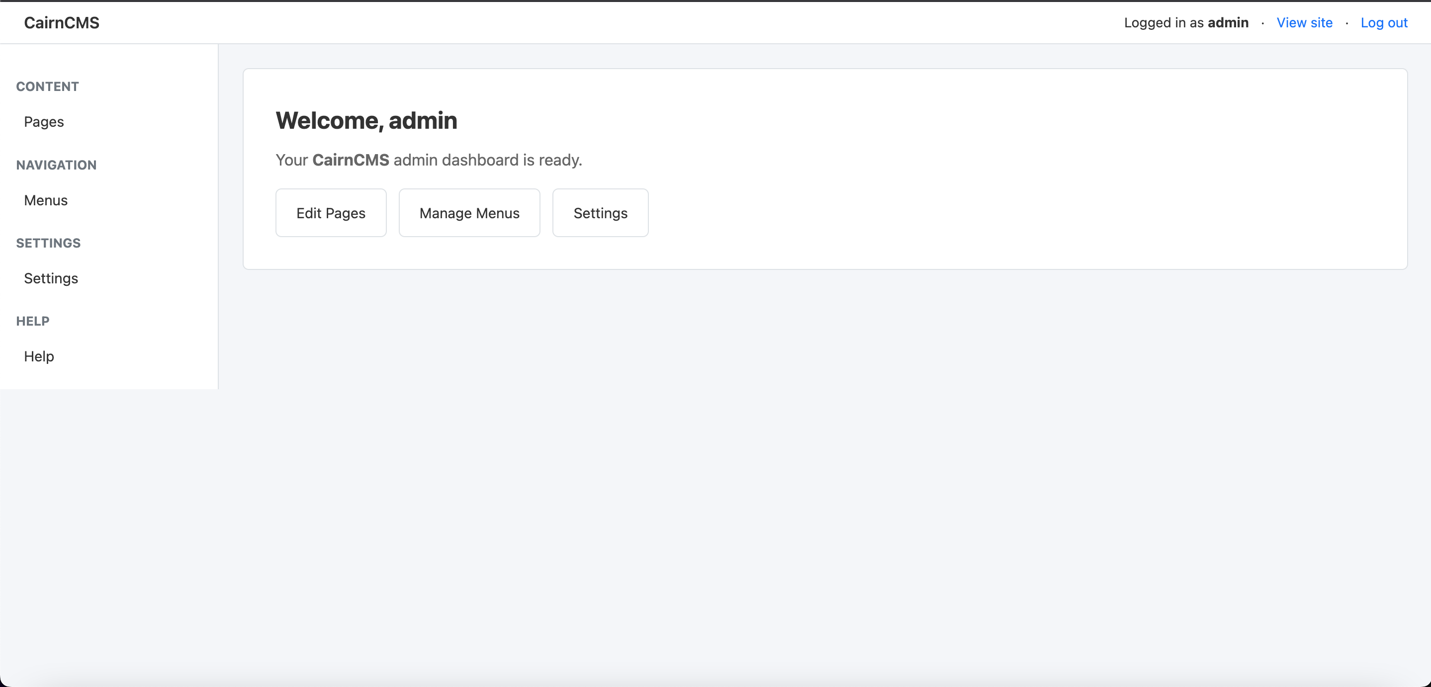 CairnCMS admin dashboard