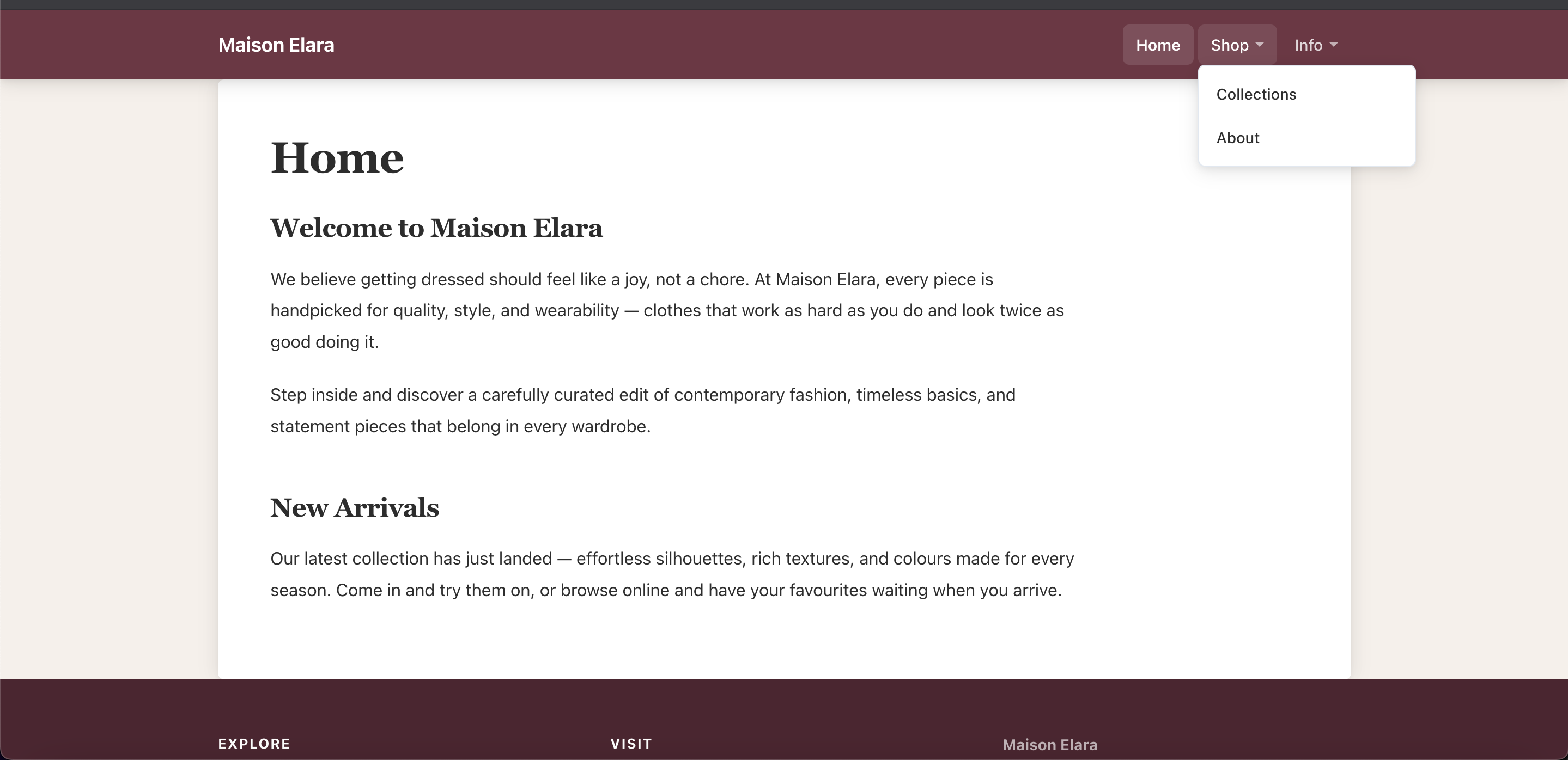 CairnCMS frontend — Maison Elara demo site